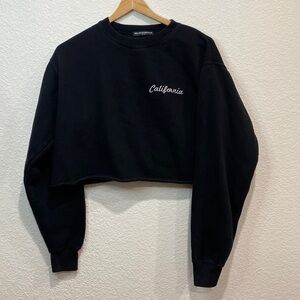 Brandy Melville Black Cropped Cotton Blend Long Sleeve California Sweater OS